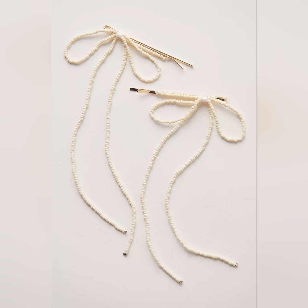NWT Free People Cream White Dainty Beaded Bow Pin